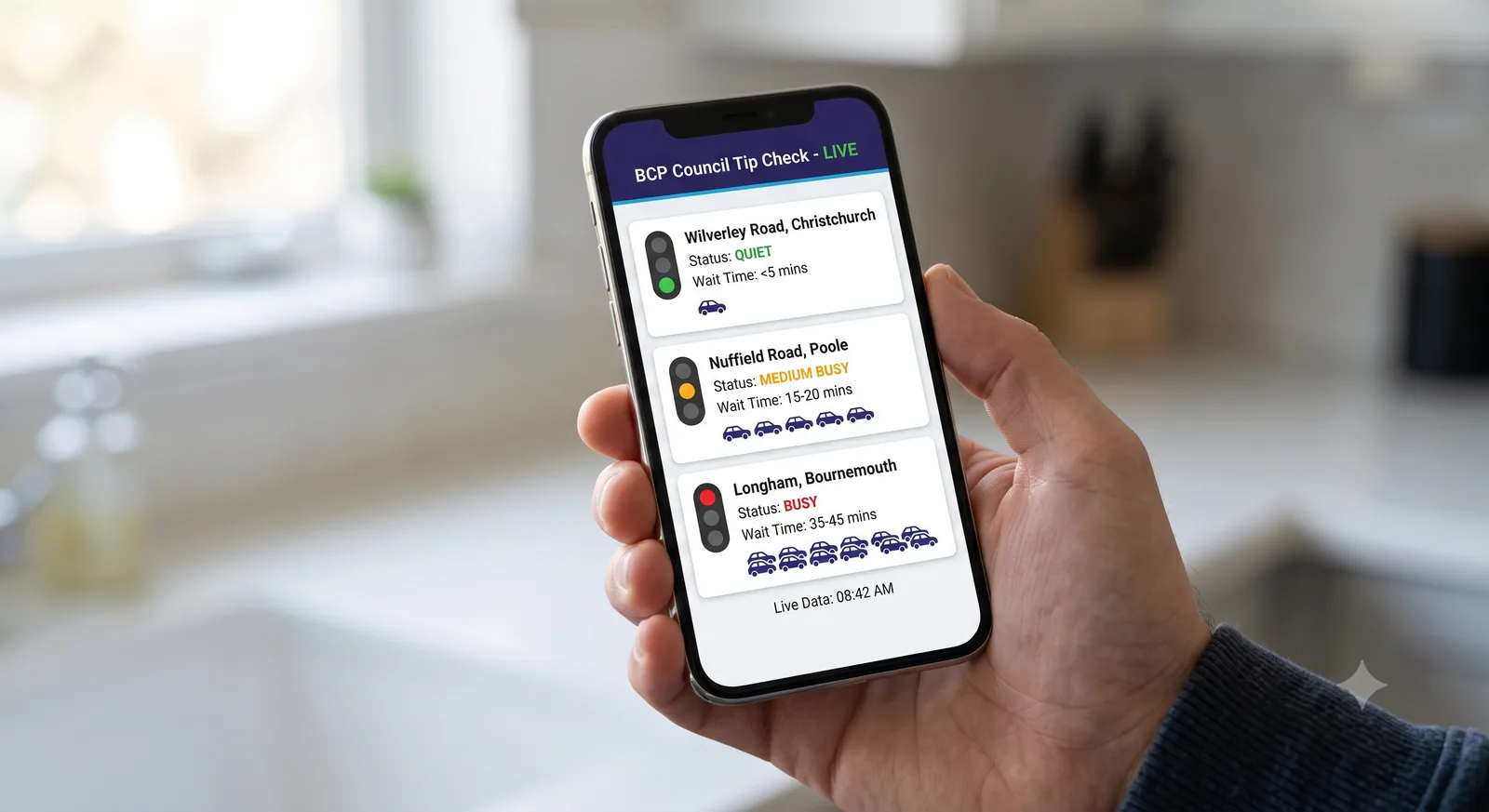 BCP Tip Check — live recycling-centre congestion